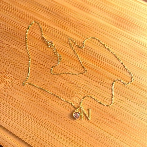 Brand New 14K Gold Plated Sterling Silver Monogram "N" Necklace Alexandrite Gem - Picture 8 of 13